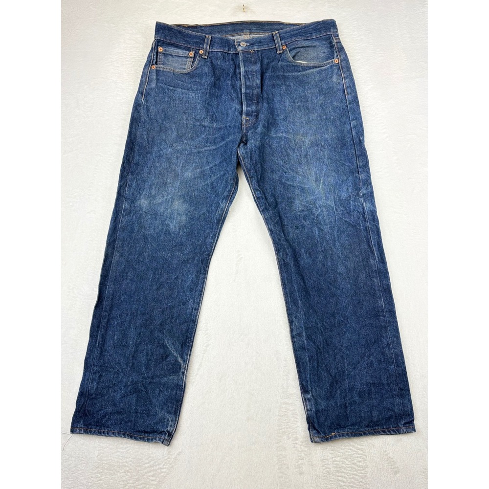 Levis 501 Mens 38x30 Vintage Style Distressed Blue Light Faded Loose‎ Fit Jeans